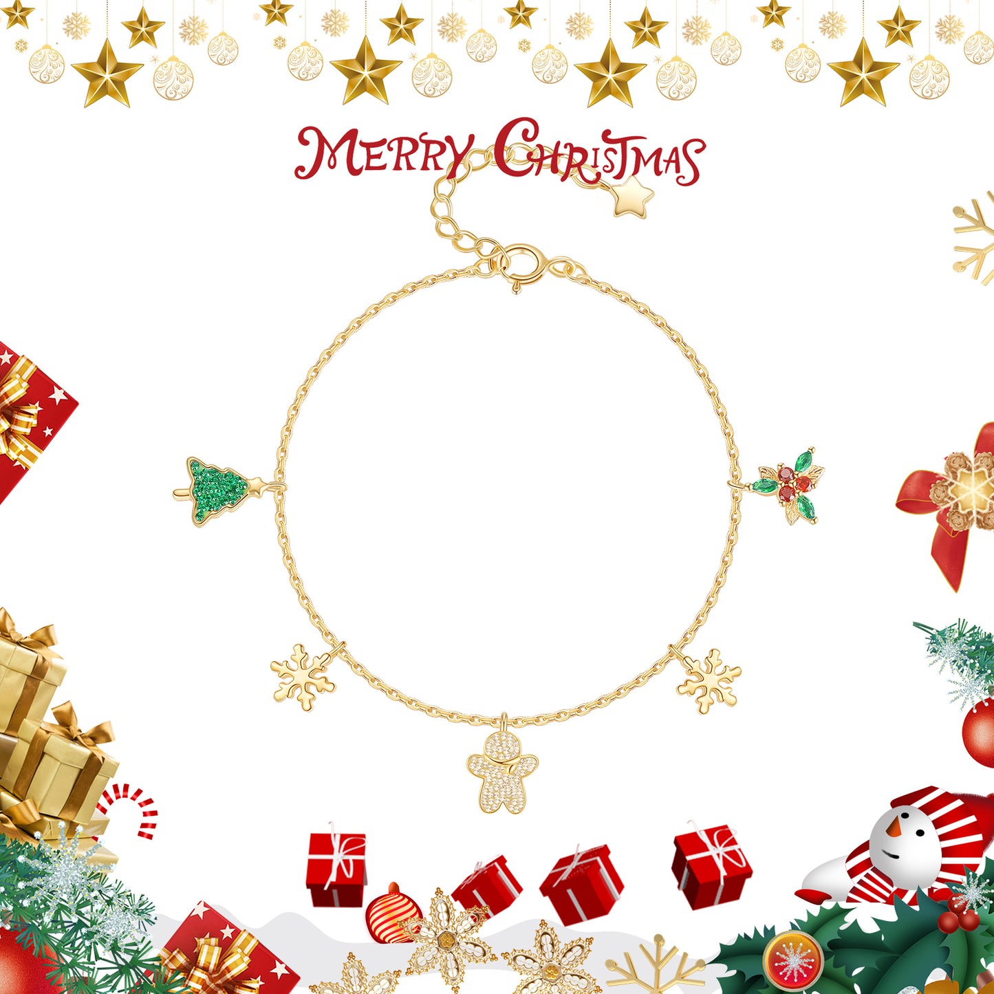 Women's Christmas Gingerbread Man Christmas Tree Bracelet