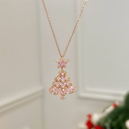 Women's Pink Zircon Christmas Tree Necklace Sweater Chain