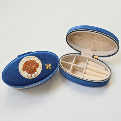 Vintage Velvet Pearl Puppy & Kitten Jewelry Box