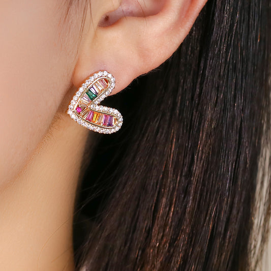 Peach-shaped Mixed Color Zircon Earrings