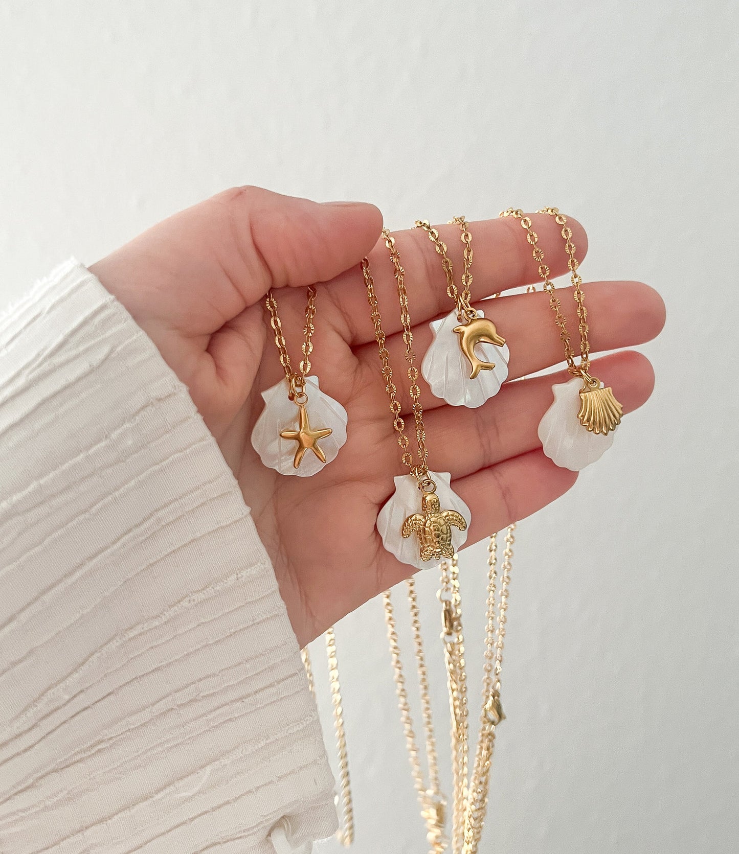 Beach starfish necklace conch pendant shell diy necklace stainless steel necklace