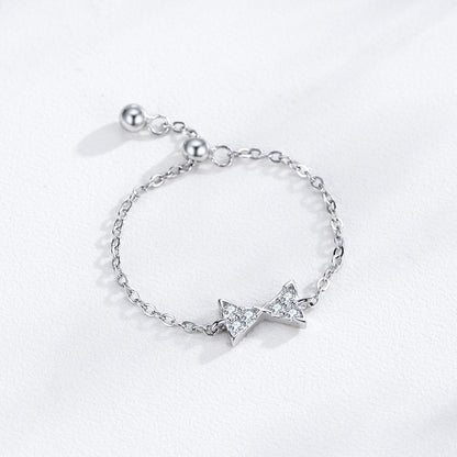Bow open chain ring with stretchable tail ring