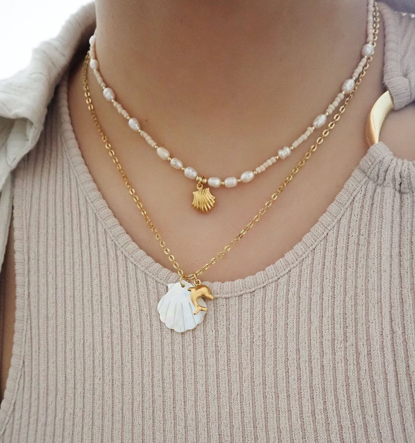 Beach starfish necklace conch pendant shell diy necklace stainless steel necklace