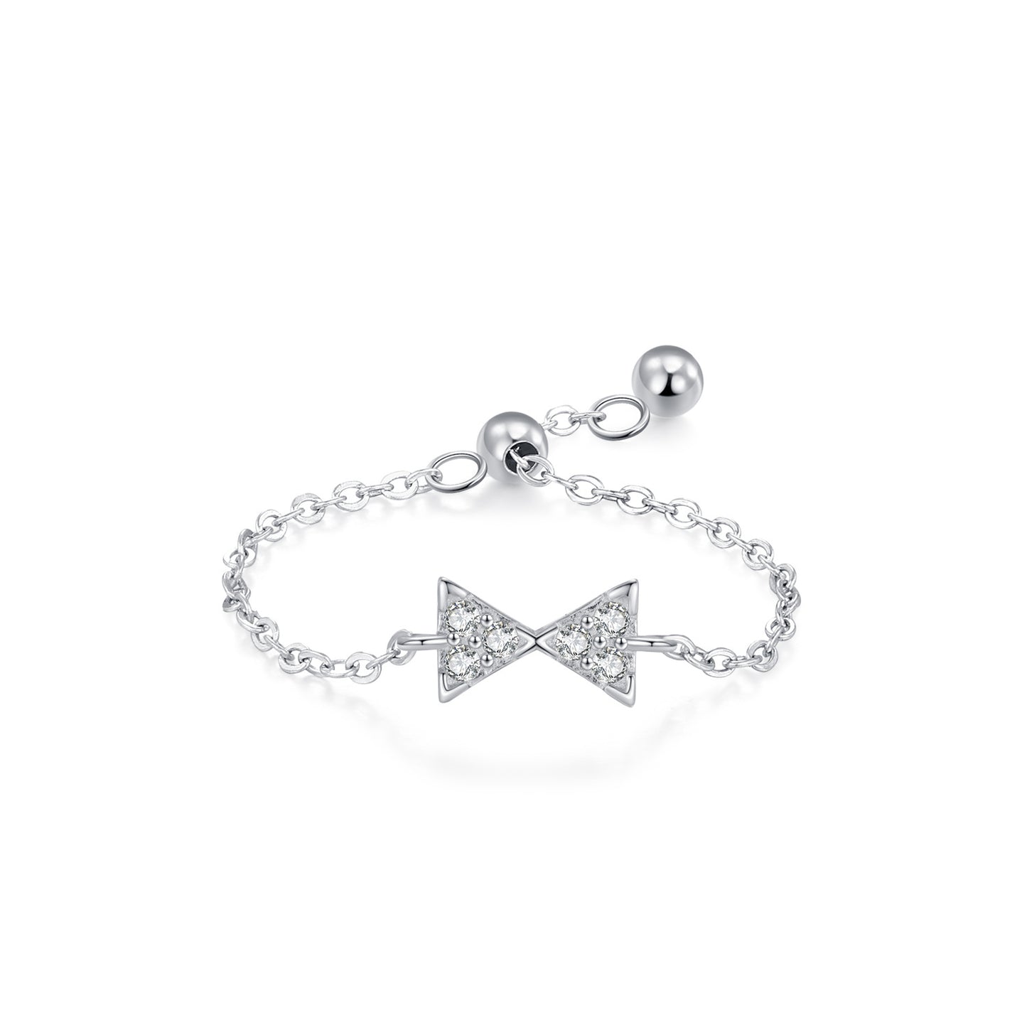 Bow open chain ring with stretchable tail ring