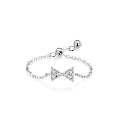Bow open chain ring with stretchable tail ring