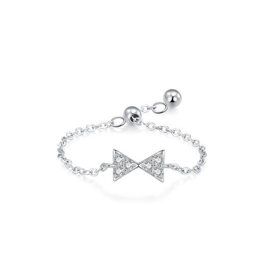 Bow open chain ring with stretchable tail ring