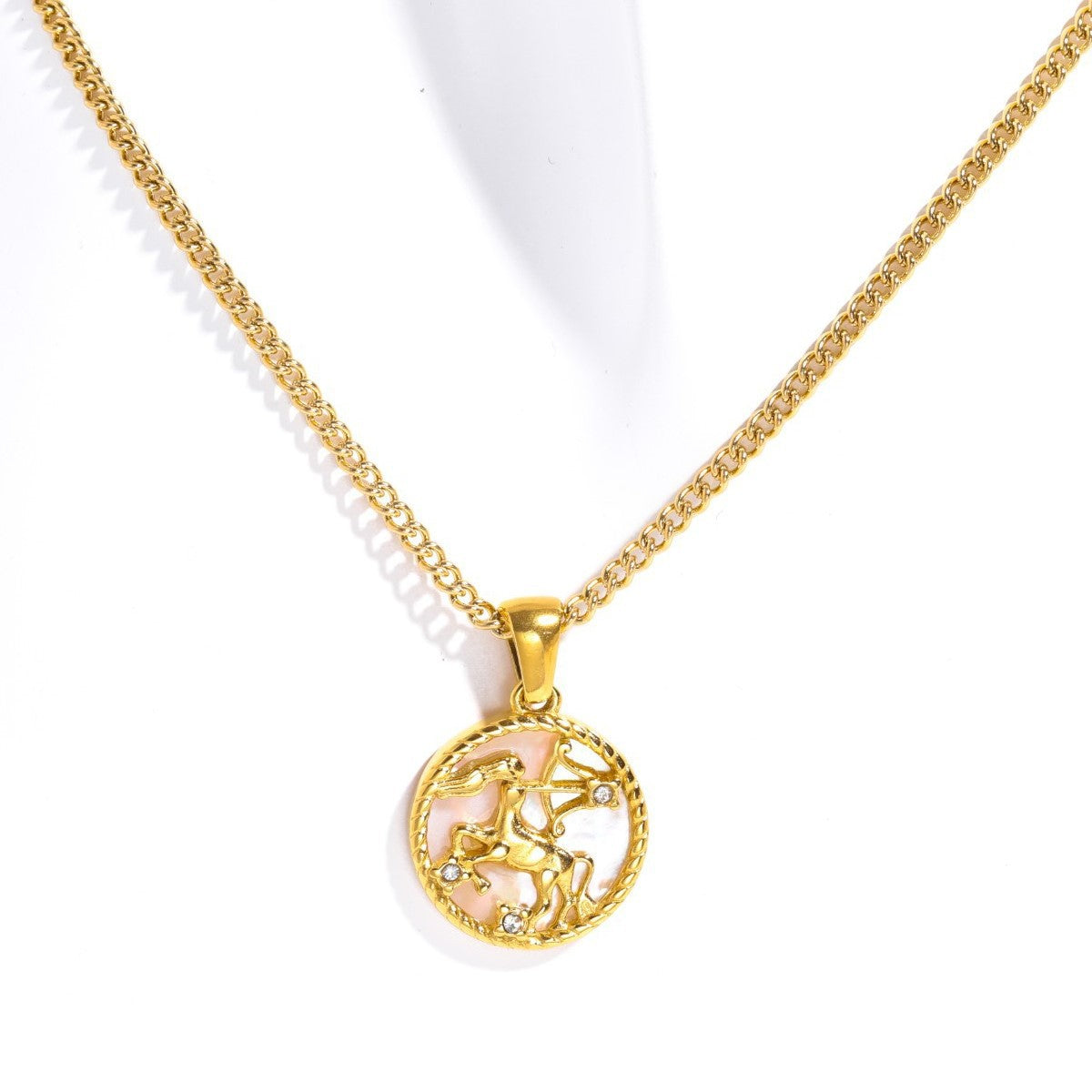 Titanium Steel Shell Zodiac Coin Necklace