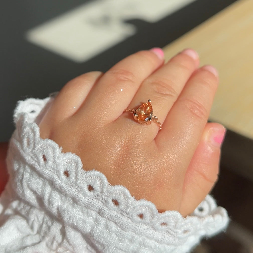 Citrine Champagne Self-Love Chain Ring- Drop