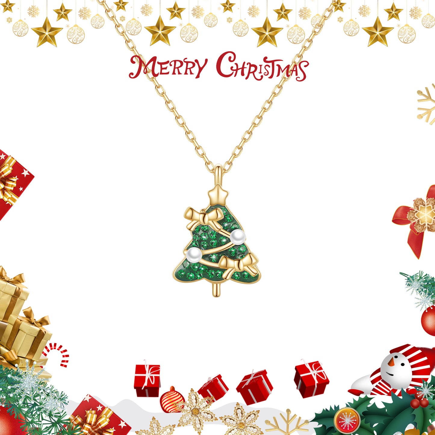 Christmas Tree Star Silver Necklace