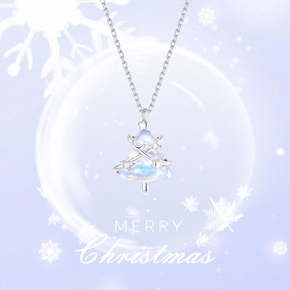 Christmas Tree Star Zircon Silver Necklace - White
