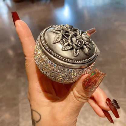 Luxury Diamond-Studded Mini Metal Flower Heart-Shaped Jewelry Box