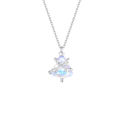 Christmas Tree Star Zircon Silver Necklace - White