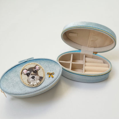 Vintage Velvet Pearl Puppy & Kitten Jewelry Box