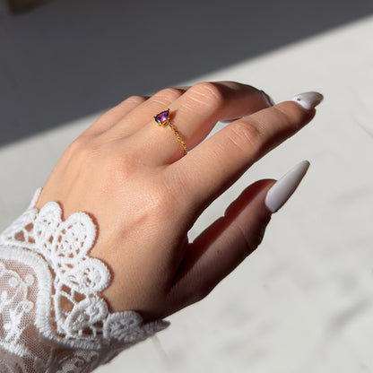 Purple Amethyst Self-Love Chain Ring by