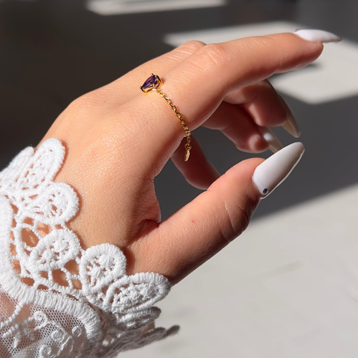 Purple Amethyst Self-Love Chain Ring by