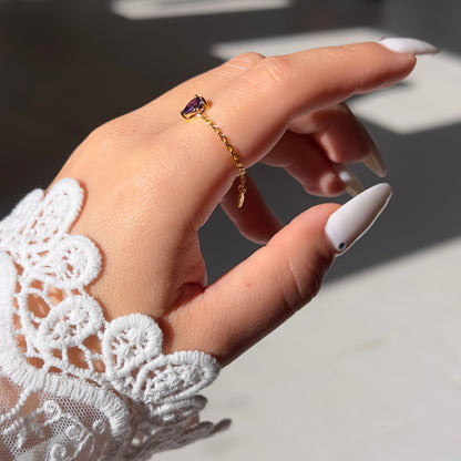 Purple Amethyst Self-Love Chain Ring by