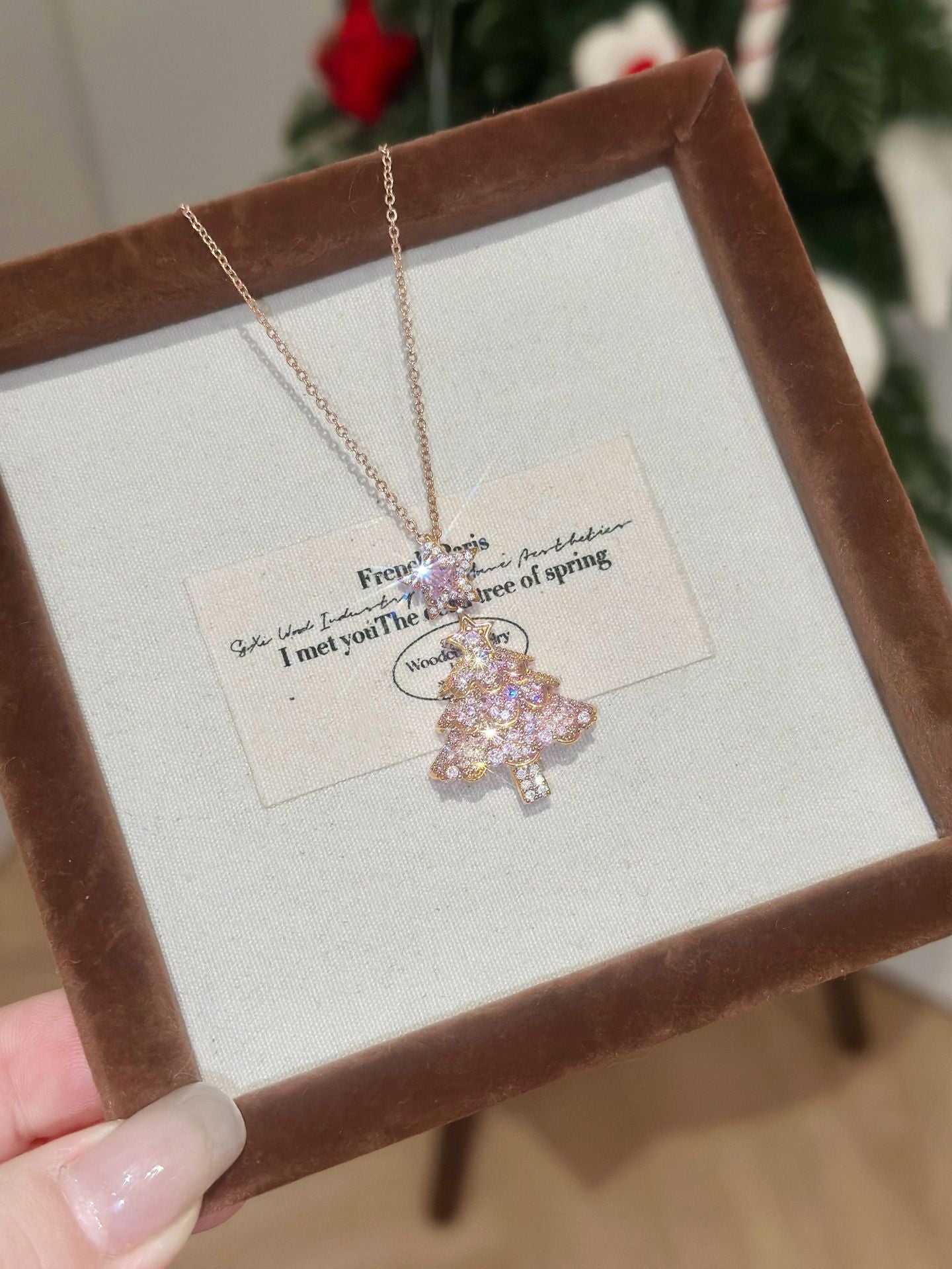 Women's Pink Zircon Christmas Tree Necklace Sweater Chain