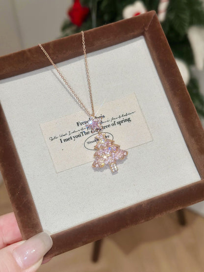 Women's Pink Zircon Christmas Tree Necklace Sweater Chain