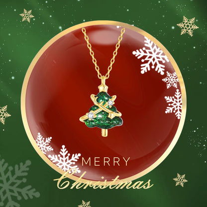Christmas Tree Star Zircon Silver Necklace - Green
