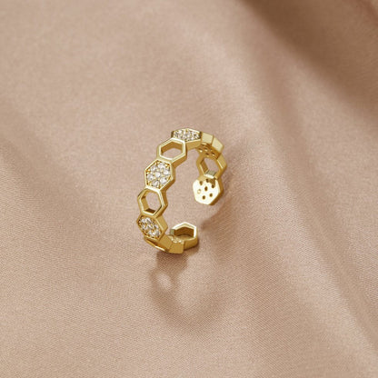 Gold & Crystal Honeycomb Ring