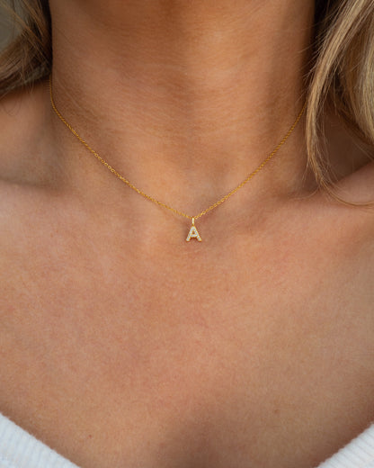 Mini Pave Initial Necklace | Gold