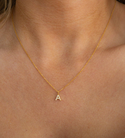 Mini Pave Initial Necklace | Gold