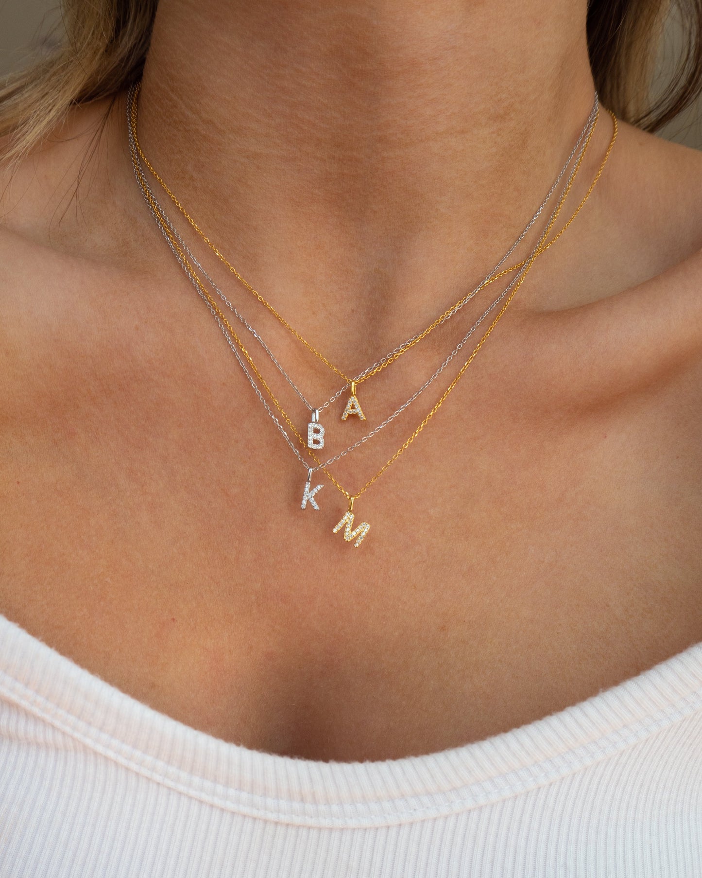 Mini Pave Initial Necklace | Gold